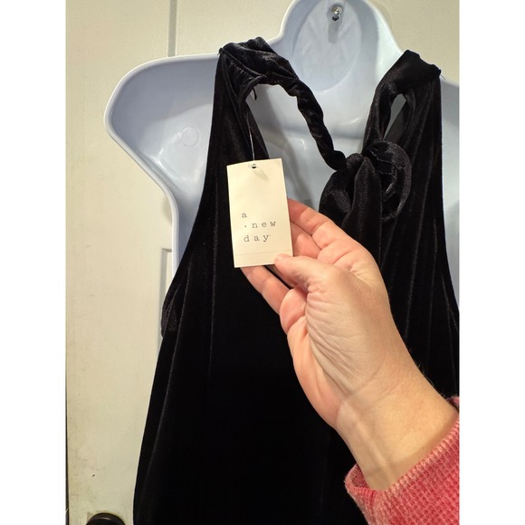 Black Velvet Halter Neck Wide Leg Jumpsuit Women's A New Day brand - Picture 10 of 11